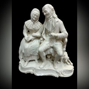 19th Century Parian Figure Group of a Dickensian Couple By Minons Signed
